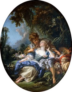 Ein Schäfer und eine Schäferin in einem Waldlandschaft, 1761 von François Boucher