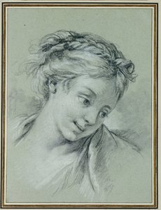 Kopf eines Mädchens, das nach rechts unten schaut von François Boucher