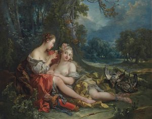 Zwei Nymphen der Diana ruhen nach ihrer Rückkehr von der Jagd von François Boucher
