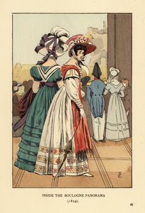Frauen betrachten das große Stadtbild im Boulogne-Panorama, Boulevard Montmartre, Paris von François Courboin