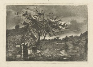 Flusslandschaft mit Bauernhof