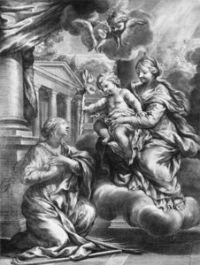 Die heilige Martina kniet vor der Jungfrau und dem Kind, während das Kind ihr eine Lilie anbietet, ca. 1664-79