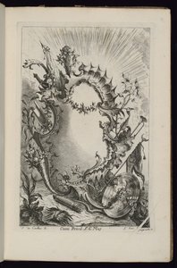 Kartusche mit Wappentrophäe, Livre de Cartouches à divers usages (Buch der Kartuschen für verschiedene Verwendungen) von François de Cuvilliés the Elder