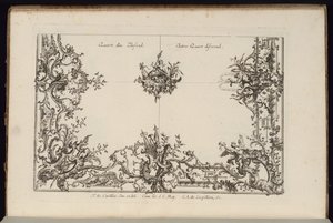 Zwei Viertel einer Decke, Nouveau Livre de Plafonds Irréguliers (Neues Buch der unregelmäßigen Decken) von François de Cuvilliés the Elder