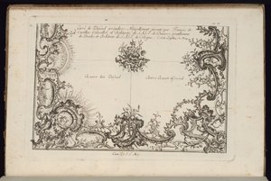 Zwei Viertel einer Decke, Nouveau Livre de Plafonds Irréguliers (Neues Buch der unregelmäßigen Decken) von François de Cuvilliés the Elder