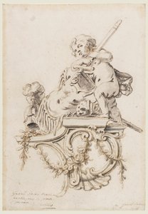 Entwurf für eine skulptierte Konsole mit Putto, begleitet von den Attributen des Krieges, für das Grand Trianon, Versailles von François de Cuvilliés the younger