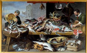 Fischhändler an ihrem Stand