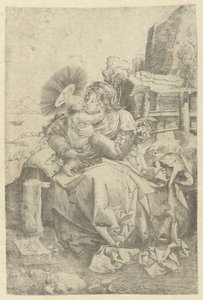 Madonna mit Kind in einer Landschaft von Frans Crabbe van Espleghem