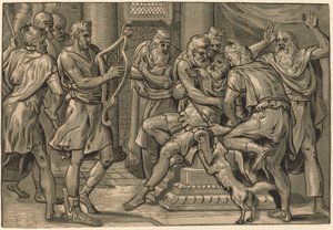 David spielt die Harfe vor Saul von Frans Floris I