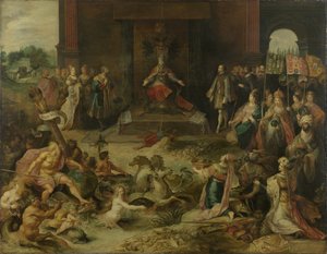 Allegorie auf die Abdankung von Kaiser Karl V. in Brüssel am 25. Oktober 1555, 1642 von Frans Francken the Younger
