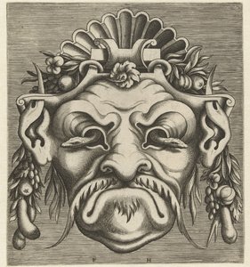 Maske mit zwei Schlangen, die aus den Augenhöhlen schauen von Frans Huys