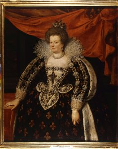 Porträt von Maria von Medici (1573-1642), Ehefrau von Heinrich IV. und Mutter von Ludwig XIII. Gemälde von Frans Pourbus dem Jüngeren. von Frans II Pourbus