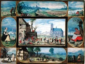 Komposition von zehn allegorischen Szenen des Lebens in Stadt und Land von Frans II the Younger Francken