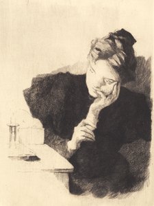 Junges Mädchen am Licht, mit der Hand an der Wange