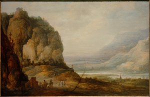 Flusstal mit Stadt und Gebirge