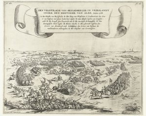 Schlacht bei Heiligerlee, 1568. Die Schlacht von Heiligerlee in Friesland unter dem Herzog von Alba. Anno 1568 (Titel auf dem Objekt)