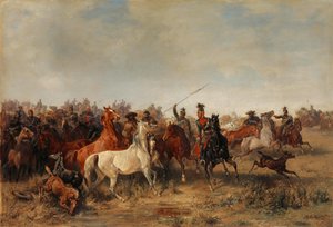 Ulanen stehlen Pferde von Honved-Husaren, 1863 von Franz Adam