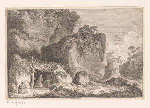 Zwei Eremiten in einer felsigen Landschaft (Zweite Folge von Gegenden und Bruchstücken Alter Gebäude) von Franz Edmund Weirotter