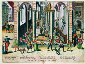 Zerstörung von Reliquien und Statuen in Kirchen, April 1566