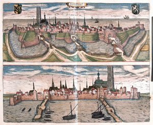 Harderwijk, der kleine Hafen am Zuiderzee (IJsselmeer), Niederlande (Gravur)