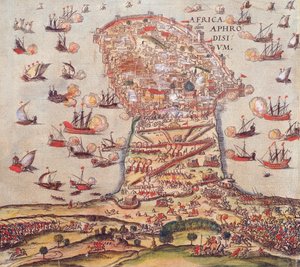 Der osmanische Korsar Khayr al-Din Barbarossa gegen die Armee von Karl V.