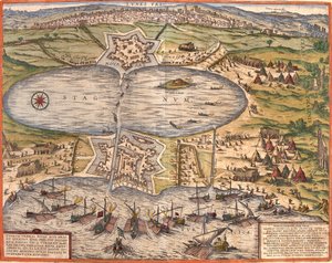 Ansicht von Tunis, Tunesien, mit der Festung Goulette, die den Zugang zum See von Tunis kontrolliert, und der neuen Festung vor den Stadtmauern