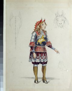Kostümentwurf für das Ballett "Das bucklige Pferdchen" von C. Pugni. Das bucklige Pferdchen