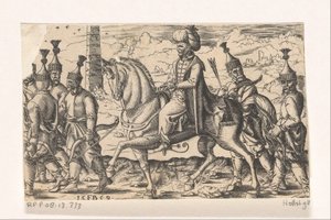 Sultan zu Pferd begleitet von Soldaten von Franz Isaac Brun