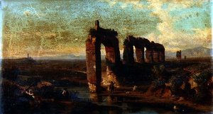 Ansicht des Claudianischen Aquädukts in der römischen Campagna von Franz Jnr Knebel