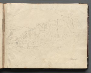 Album mit Ansichten von Rom und Umgebung, Landschaftsstudien, Seite 02a: Olevano von Franz Johann Heinrich Nadorp