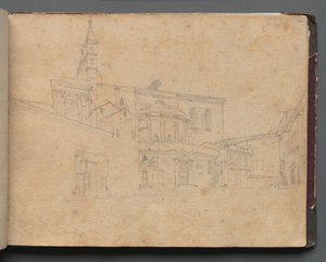 Album mit Ansichten von Rom und Umgebung, Landschaftsstudien, Seite 26a: Römische Architekturansicht von Franz Johann Heinrich Nadorp