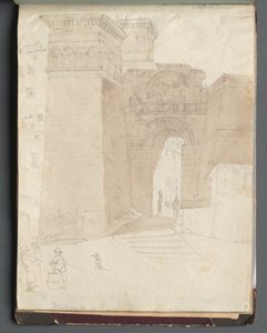 Album mit Ansichten von Rom und Umgebung, Landschaftsstudien, Seite 50a: Römische Architekturansicht von Franz Johann Heinrich Nadorp