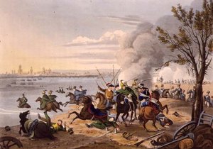 Napoleons Flucht über den Rhein bei der Stadt Mainz, verfolgt von den Alliierten von Franz Joseph (after) Manskirch