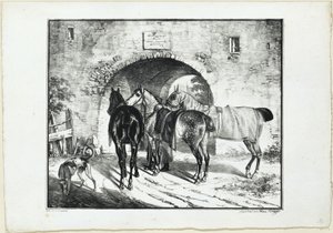 Drei Pferde am Torweg von Franz Krüger