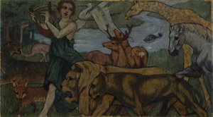 Orpheus bei den Tieren, Entwurf zu einem Gobelin von Franz Marc