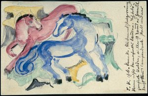 Rotes und blaues Pferd, Postkarte, Poststempel 05.04.1913