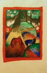 Rotes und blaues Pferd in Landschaft von Franz Marc