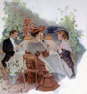 Abendessen in einem Restaurant im Bois de Boulogne, um 1900 (Illustration)