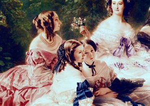 Kaiserin Eugenie (1826-1920) und ihre Hofdamen, Detail der Prinzessin von Essling, der Baronin von Pierres und der Viscountess von Lezay-Marnesia, 1855 von Franz Xaver Winterhalter