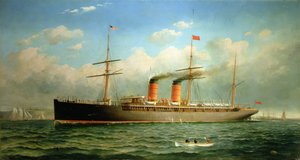 Der Cunard-Liner R.M.S. Umbria vor Brooklyn Heights, am East River, New York von Fred Pansing