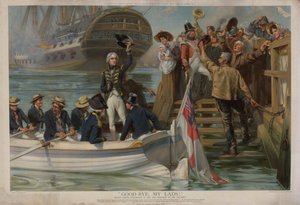 Nelson verlässt Portsmouth, um mit der Victory nach Trafalgar zu segeln von Fred Roe