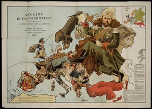 Angeln in trüben Gewässern. Eine serio-komische Karte von Europa von Fred W. Rose