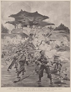 Der Krieg, die Schlacht von Ping Yang, ein Kampf um die Außenforts (Lithographie)