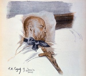 Der französische Dichter Paul Verlaine (1844-1896) auf seinem Sterbebett