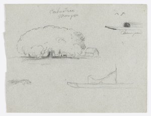 Ceiba-Baum in Mompos, Champan-Kanu, Bäume und ein Teil eines Bootes, Rio Magdalena, Kolumbien von Frederic Edwin Church