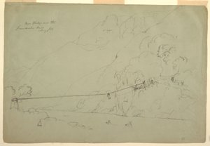 Zeichnung, Eine Hängebrücke in Kolumbien, August 1853 von Frederic Edwin Church