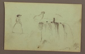 Gehendes Mädchen, hockendes Huhn und die American Falls am Niagara River von Frederic Edwin Church