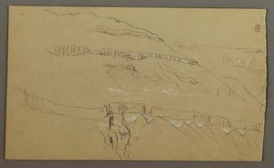 El Yemen Tal, Arabien: Felswand mit dem oberen Teil, der einer Säulenreihe ähnelt, 20. Februar 1868 von Frederic Edwin Church