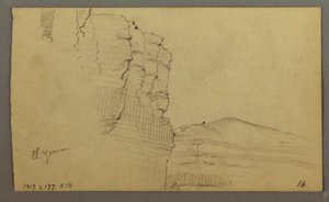 El Yemen Tal, Arabien: Felswand mit dem oberen Teil, der einer Säulenreihe ähnelt, 20. Februar 1868