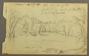 Zeichnung, Htakie (?) Teich von Bäumen gesäumt, 1845 von Frederic Edwin Church